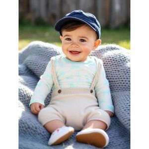 Cat & Jack Baby Cable Strap Sweater Romper Set 3-6 Months Ivory